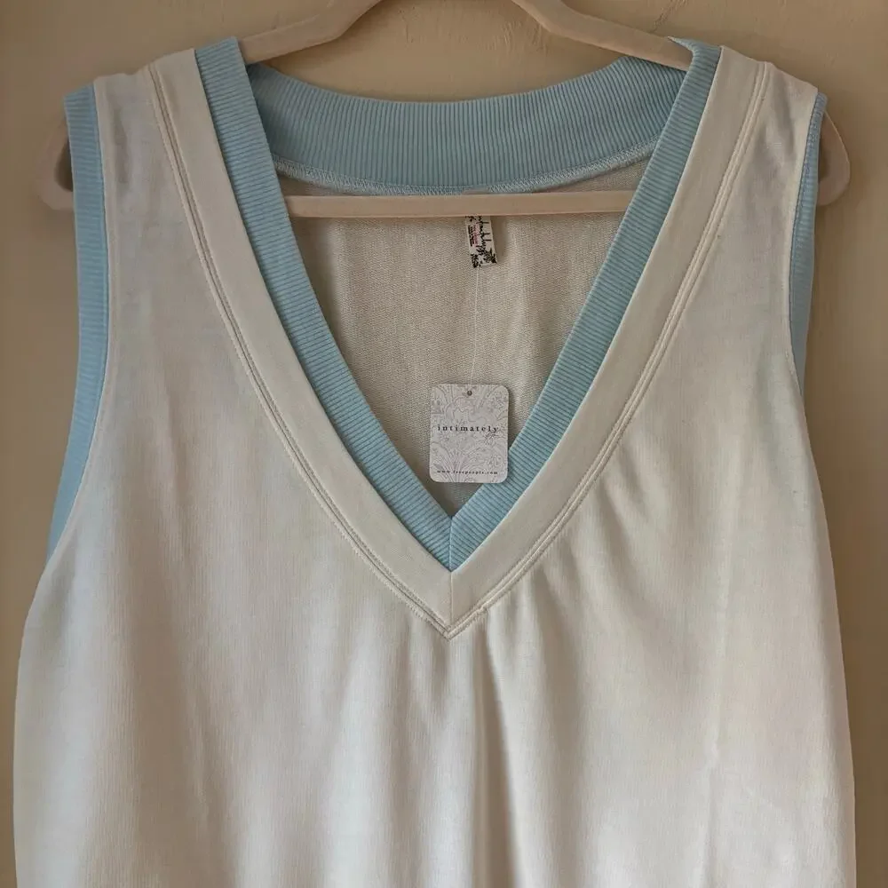 NWT Intimately Free People Cozy Cool Girl Tank Bodysuit Ivory Blue Size XL
